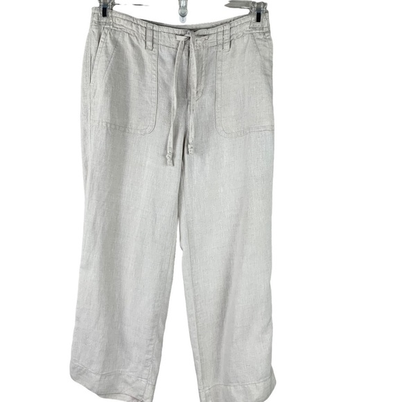 Liz Wear 100% Linen Wheat Colored Drawstring Cropped Pants with Pockets - Picture 1 of 9